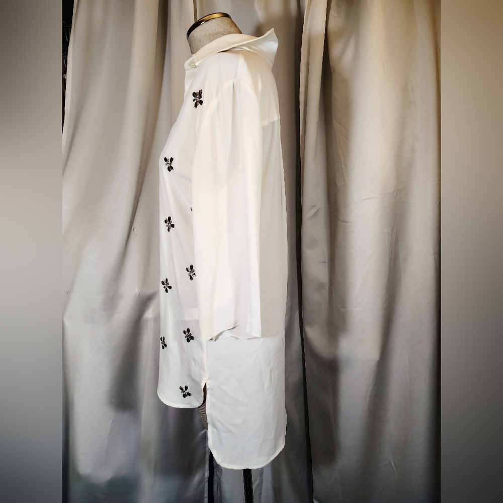 Chico's ButtonUp Blouse, Jeweled Butterflies Collar, 1/2 Sleeve, Ivory, S - Picture 5 of 14